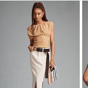 By Anthropologie ruched sleeveless top color, camel size S